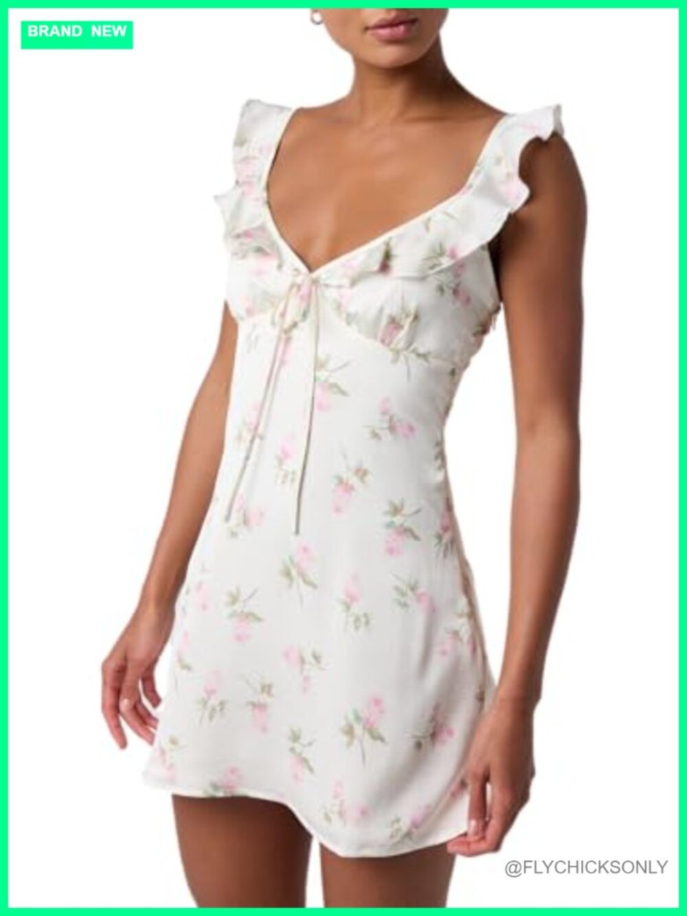 Lulus Elaine Ruffle Neck Floral Mini Dress Smocked Back Bow